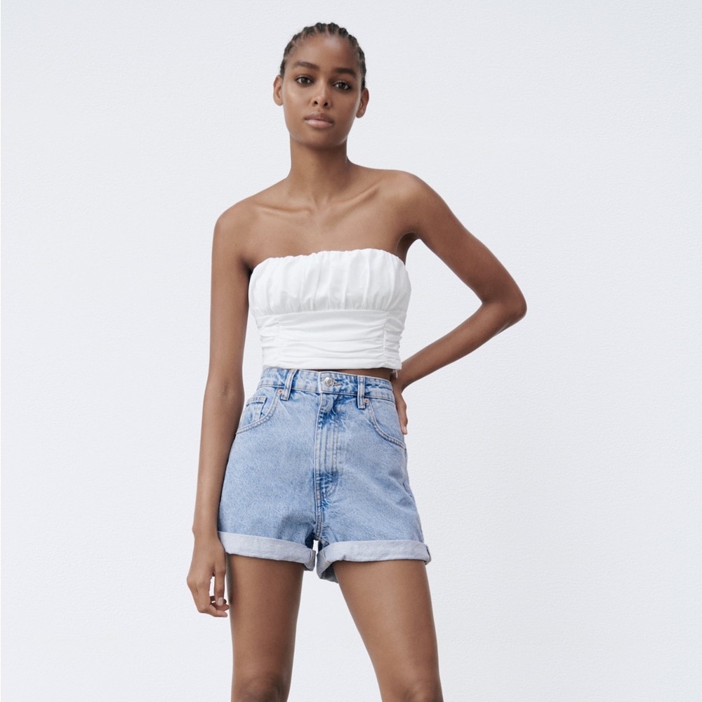 Zara White Poplin Crop Top